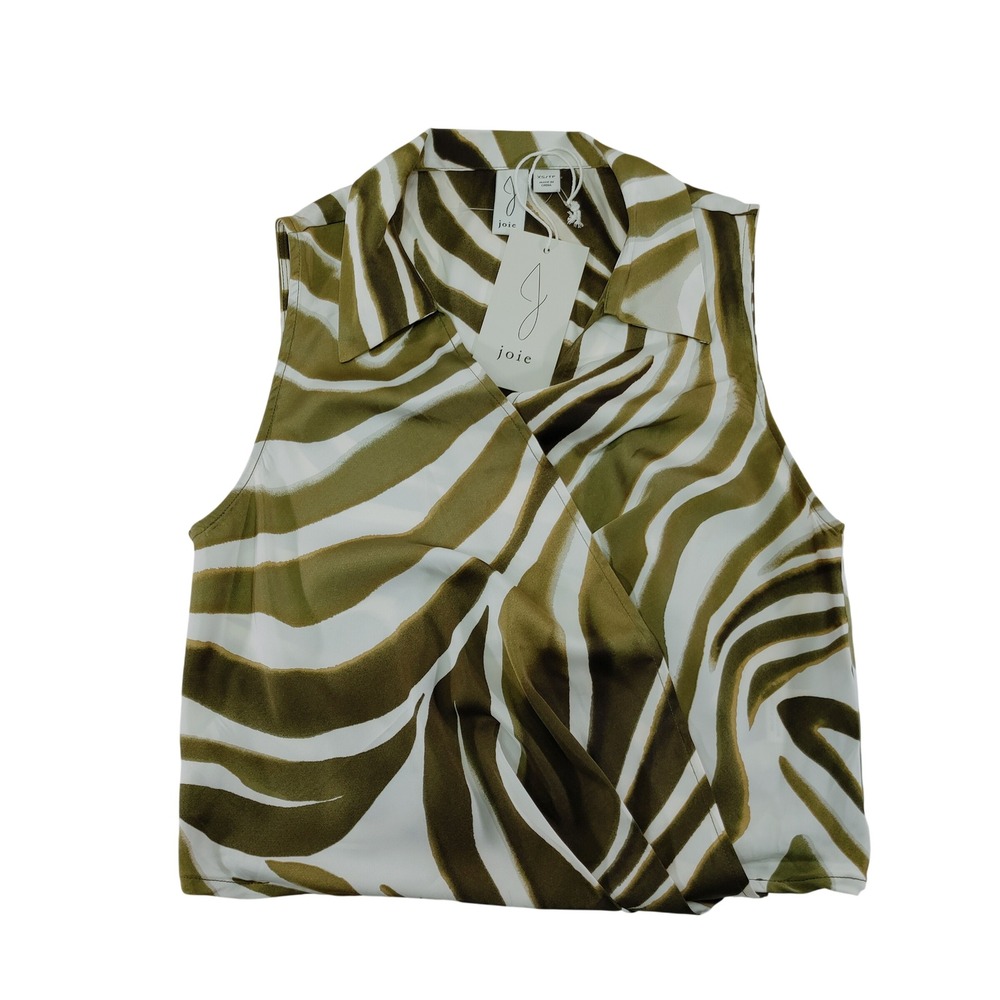 Joie Womens Zebra Print Sleeveless Wrap Blouse Olive Green‎ White Size XS